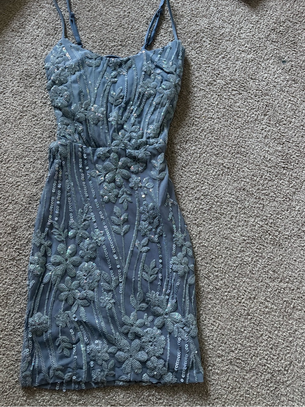 Windsor Homecoming Sequin Floral Mini Dress in Periwinkle